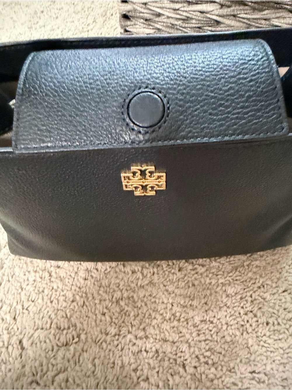 Tory Burch Britten Black Pebbled Leather Satchel Crossbody Shoulder Bag EUC - Picture 9 of 14